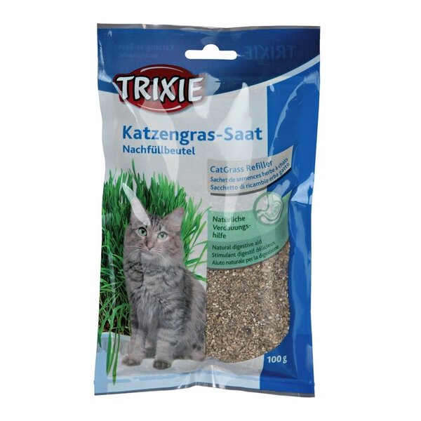 Trixie - Katzengras / Softgras für Katzen - Katzengrasschale Nachfüllbeutel 100 g