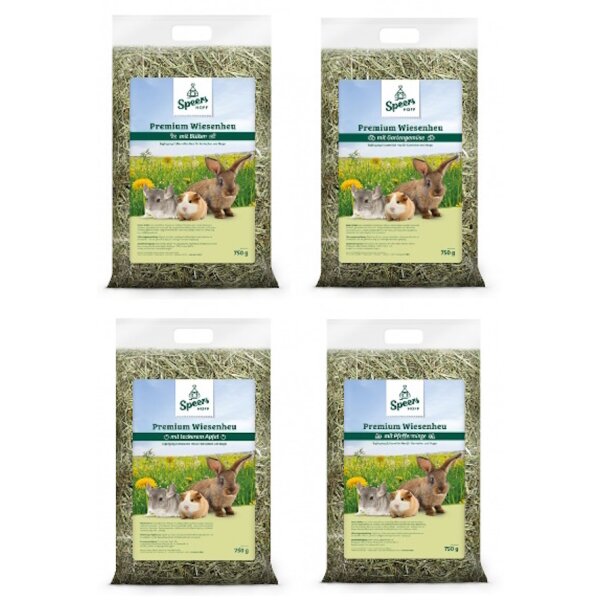Speers Hoff Heu 4 verschiedene Sorten a 750g mit Apfel, Bl?ten Gartengem?se und Pfefferminze