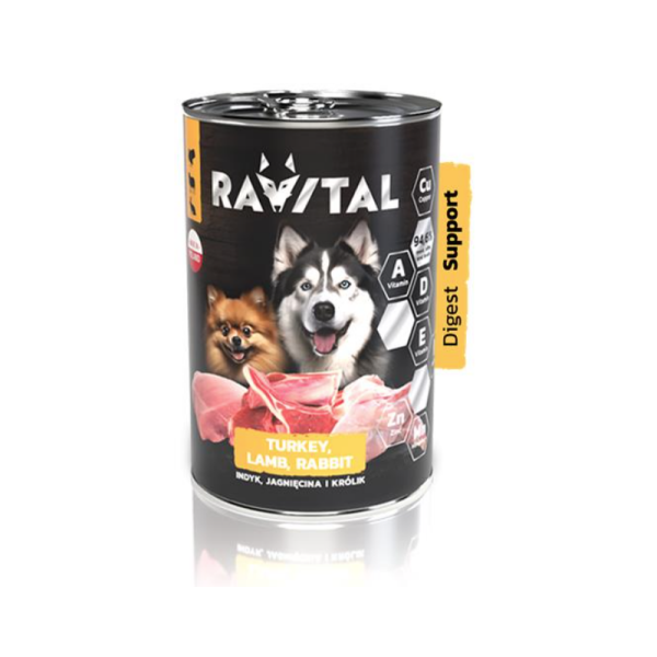 RAVITAL 400g Dose Hundefutter für alle erwachsenen Hunde jeder Rasse mit Truthahn Lamm und Kaninchen