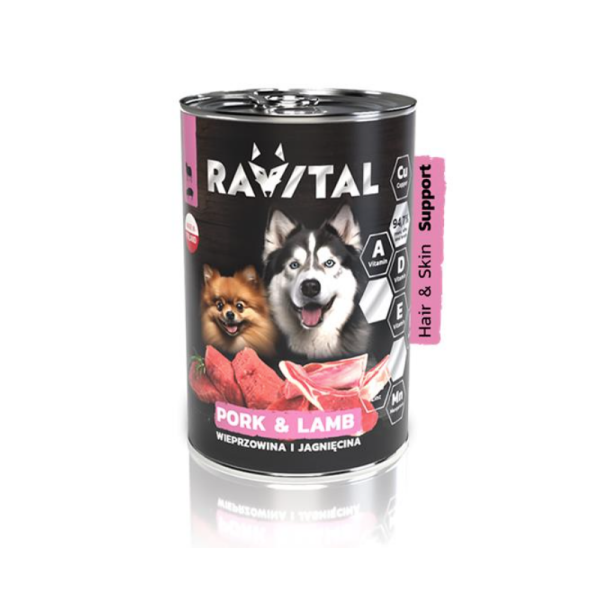 RAVITAL 400g Dose Hundefutter für erwachsene Hunde aller Rassen mit Schwein und Lamm