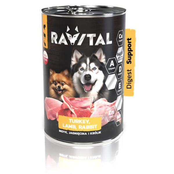 RAVITAL 800g Dose Hundefutter für alle erwachsenen Hunde und Rassen - Truthhan, Lamm und Kaninchen