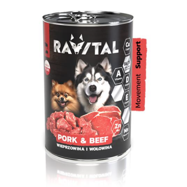 RAVITAL 800g Dose Hundefutter für erwachsene Hunde und aller Rassen mit Schwein und Rind
