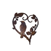 Rostdeko Vogel im Brombeerherz an Stab