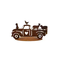 Rostdeko Pickup mit Bauernhoftiere auf Platte 25cm
