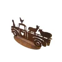 Rostdeko Pickup mit Bauernhoftiere auf Platte 25cm