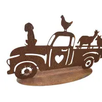 Rostdeko Pickup mit Bauernhoftieren auf Platte 40cm
