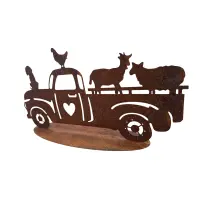 Rostdeko Pickup mit Bauernhoftieren auf Platte 40cm