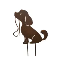 Rostdeko Hund mit Leine im Maul zum stecken 20cm