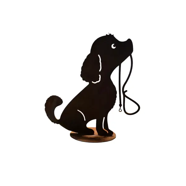 Rostdeko Hund mit Leine im Maul 20x20cm