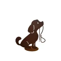 Rostdeko Hund mit Leine im Maul auf Platte 25x25cm