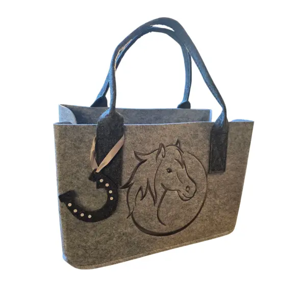 Gilde Filztasche mit Pferdekopf bestickt hellgrau