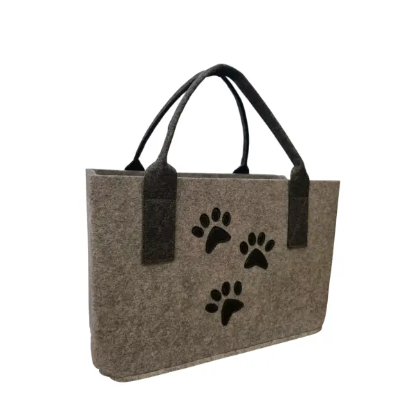 Gilde Tasche aus Filz hellgrau mit dunkelgrauen Pfoten