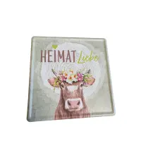 Schild quadratisch Adelheid Kuh Blumenmotiv