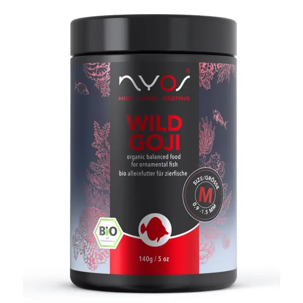 Nyos Wild Goji Bio Alleinfutter für Zierfische Granulatgröße 0,9-1,5 mm 140g Dose