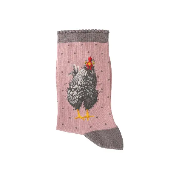 Wrendale Designs Socken mit Huhn altrosa grau