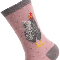 Wrendale Designs Socken mit Huhn altrosa grau