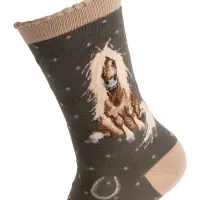 Wrendale Designs Socken mit Pony Pferd beige graugrün