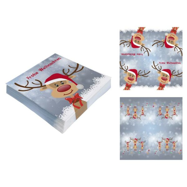 Rentier Weihnachts-Servietten 2 Sets - 3-lagig, 33x33 cm - Festliche Tischdekoration