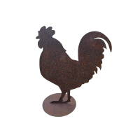 Rostdeko Hahn stehend auf Platte schlicht