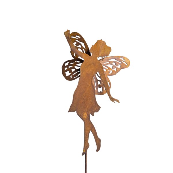 Rostdeko Fee mit aufgesetzten Flügeln auf Stecker