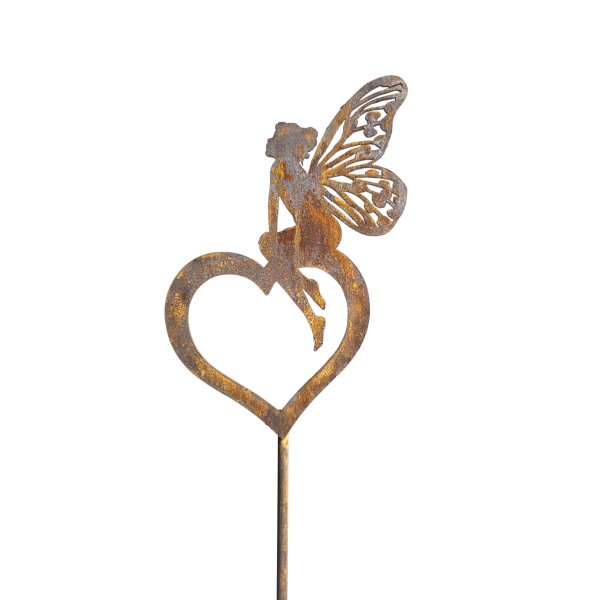 Rostdeko Fee auf Herz sitzend an Stab