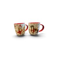 Porzellan Becher Ponys Weihnachten rot Set
