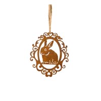 Rostdeko - Hänger Hase in Ornament Naturrost Metall 9x10cm