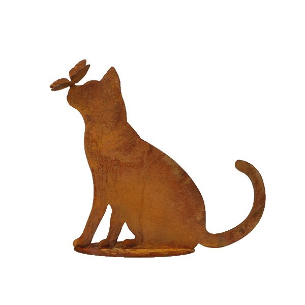 Rostdeko Neugierige Katze mit Schmetterling auf Nase H:42cm B:42cm