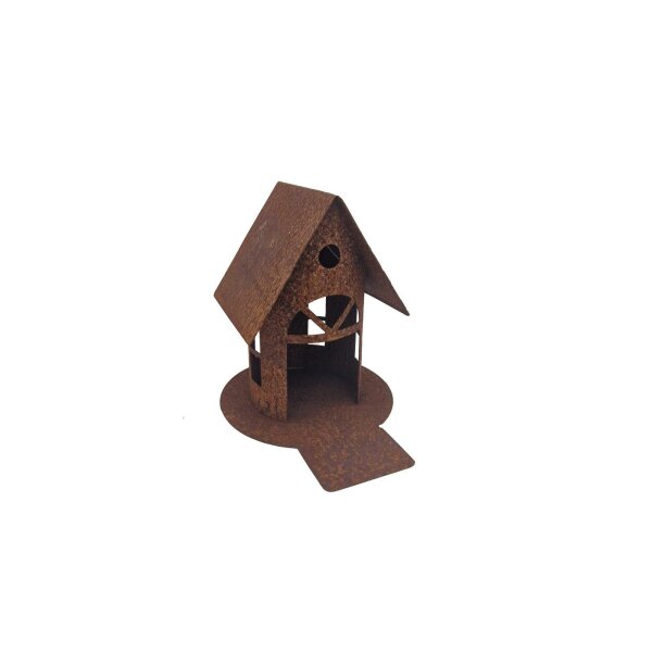 Rostdeko Vogelhaus klein mit Steg H19cm B16cm