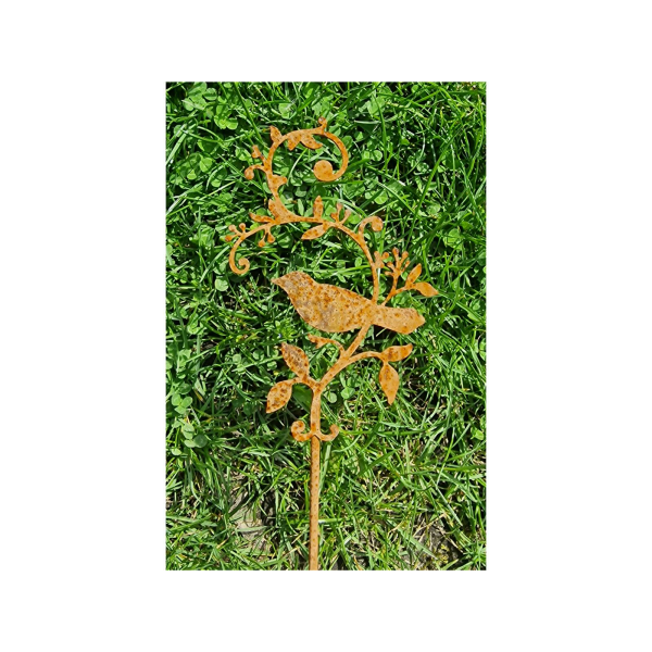 Rostdeko - Stecker kleiner Vogel auf Zweig 12x8cm Stab 69cm lang