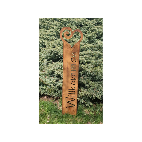 Rostdeko - Herz -Willkommensschild zum Stecken H116cm B27cm +ca 25cm Stab