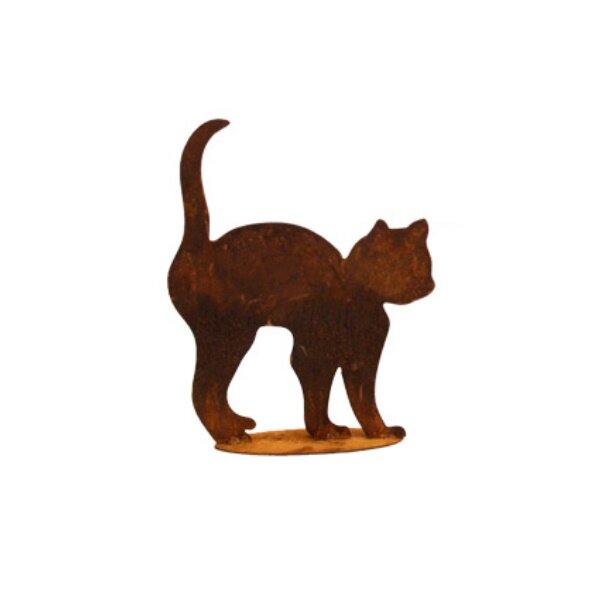 Rostdeko - Kätzchen / Kitten mit Schwanz hoch auf Platte Hca.20-25cm Bc. 22-29cm